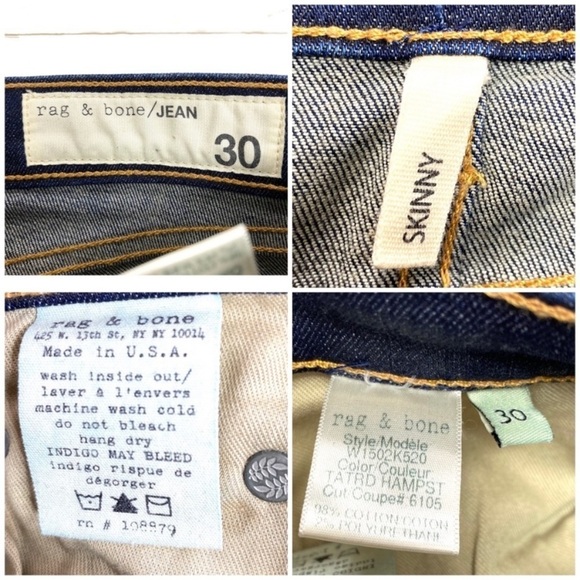 Rag and Bone Skinny Ripped Knees Distressed Jeans in Couleur W1502K520 - Picture 7 of 8